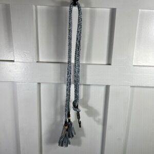 Chicos Denim Rope Belt Indigo Blue Braided Tassel Bead Accent M/L NWT 570206927